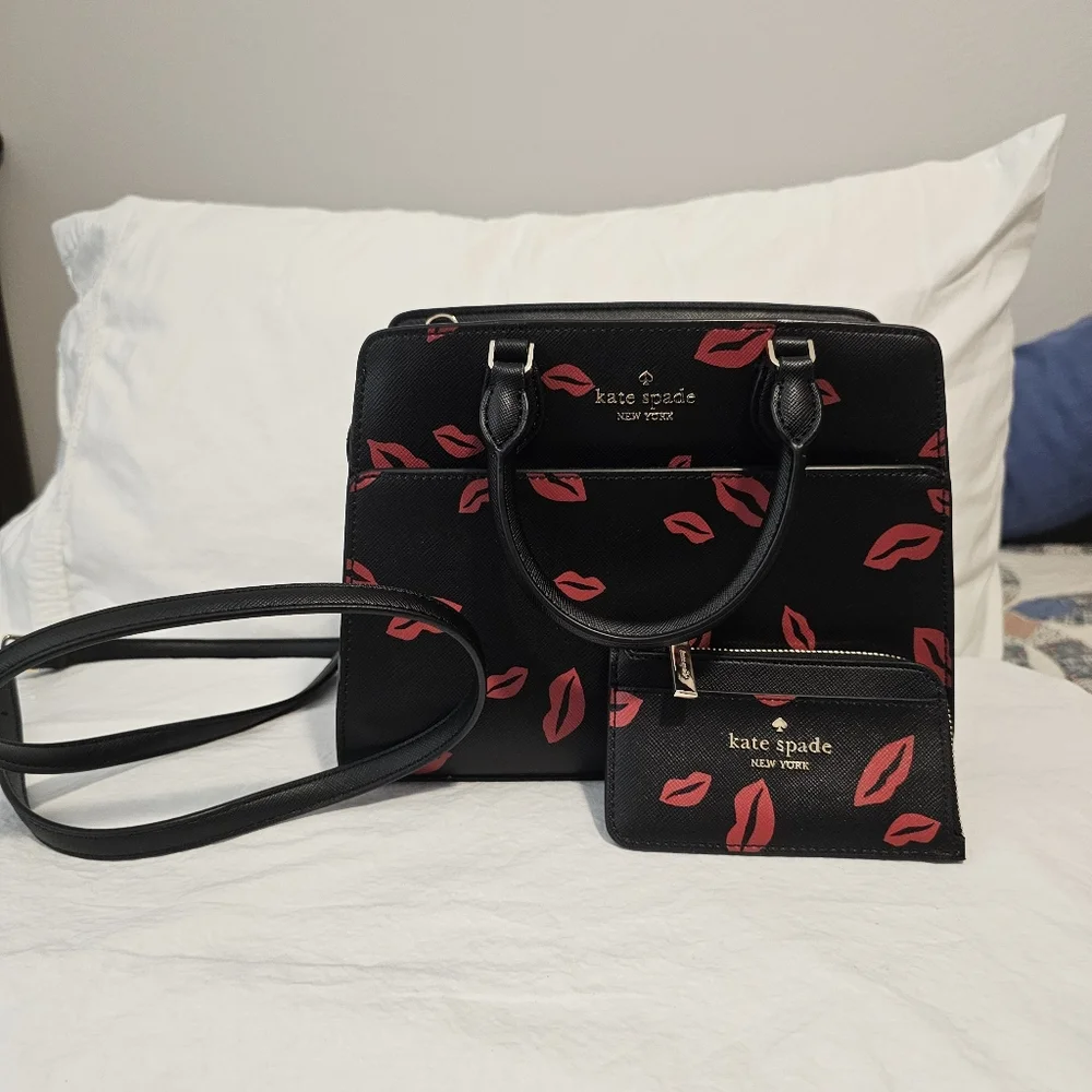 Kate Spade Black and Red Lips Satchel